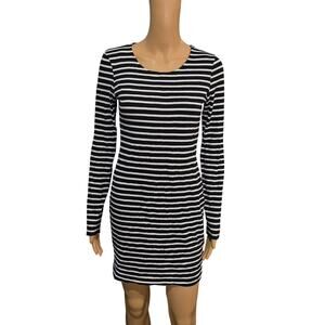 H&M Black and White Striped Long Sleeve Bodycon Dress Small NWOT